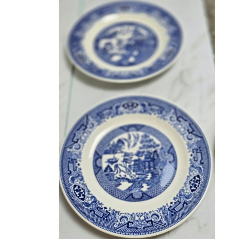 Vintage Willow WARE lot of 2 10inch plate Royal China Underglaze flaw see photo